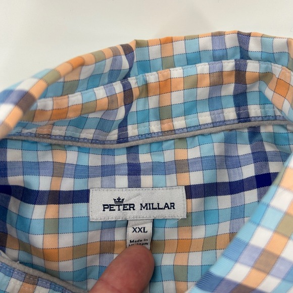 Peter Millar Shirt Mens 2XL Blue Orange Plaid Button Down Collar Long Sleeve - Picture 7 of 9